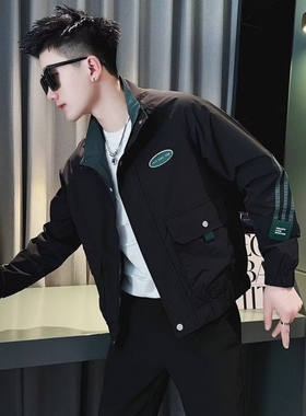 棒球领条纹撞色夹克男式xs小码修身时尚潮流立领棒球服运动外套男