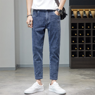 xs百搭弹力27男裤 时尚 男26小码 小脚牛仔裤 帅气简约水洗蓝九分修身