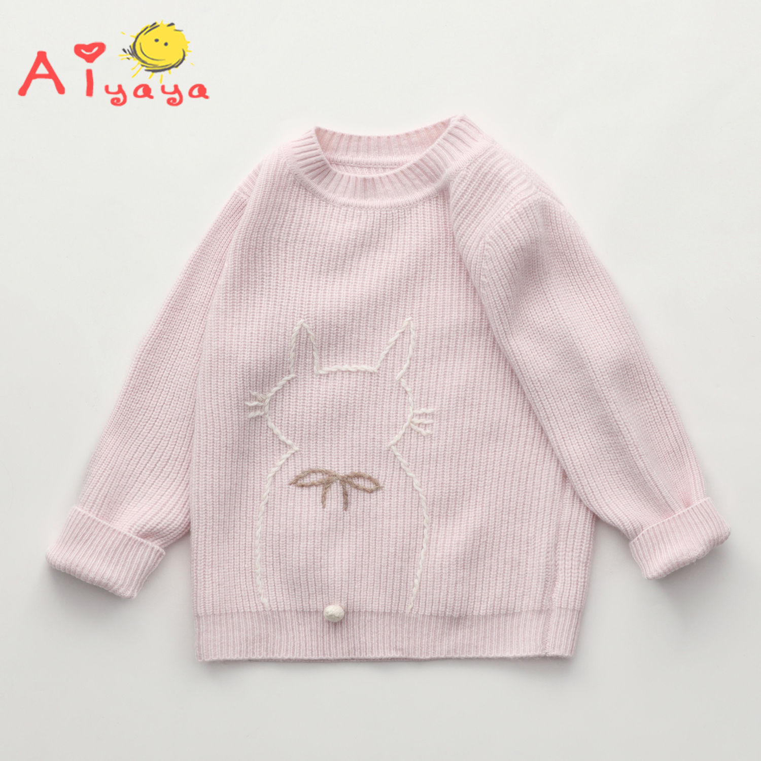 女童羊绒衫儿童毛衣宝宝卡通半高领元宝针中小童女孩厚套头羊毛衫