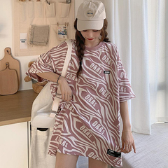 實拍年夏季韓版短袖恤女夏季斑馬紋寬鬆上衣棉