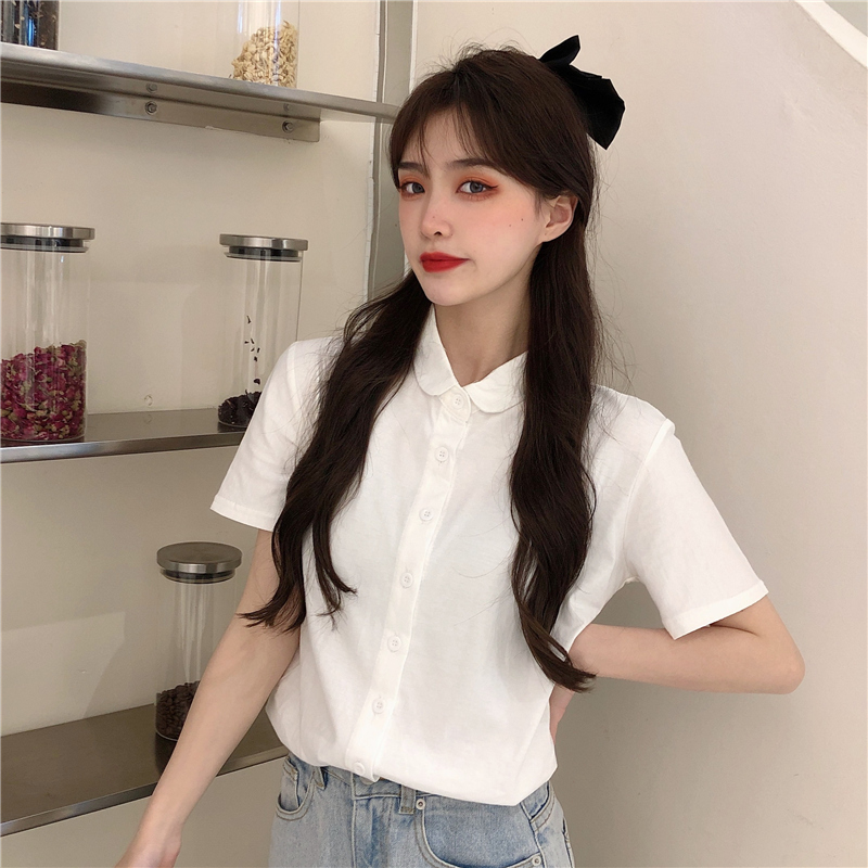 Real shot polo shirt women's solid Hong Kong style light ripe style small short sleeve T-shirt