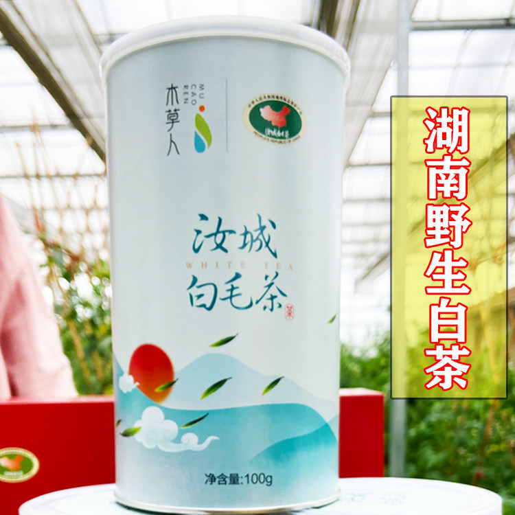 湖南汝城白毛茶木草人白茶野生白毛尖100克罐装老白茶一芽一叶