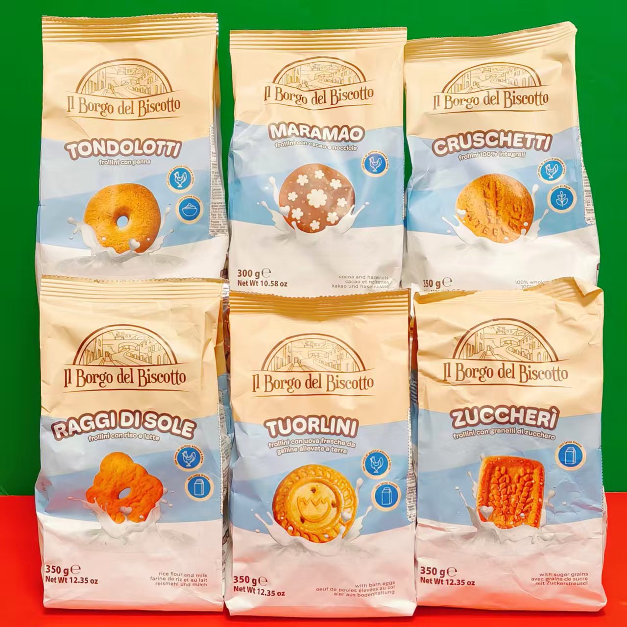 临期特价 意大利进口博格瑞经典原味曲奇牛奶米香脆饼干300g袋装