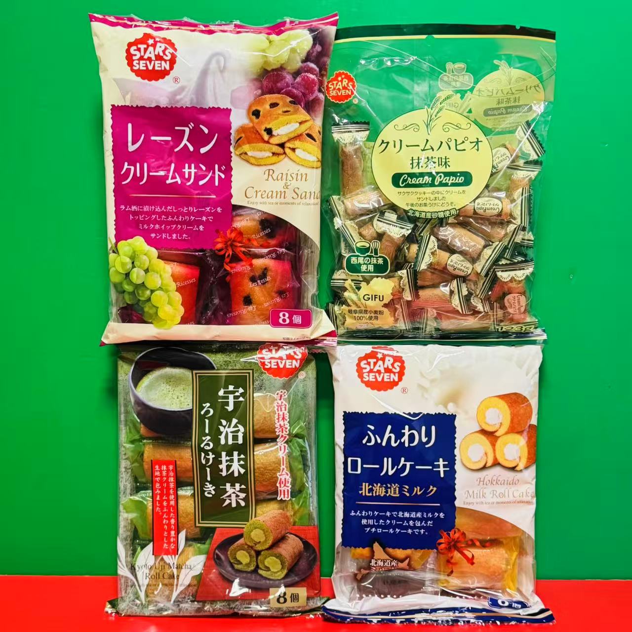 临期特价 日本进口抹茶牛奶葡萄干奶油味夹心蛋糕抹茶味夹心蛋卷