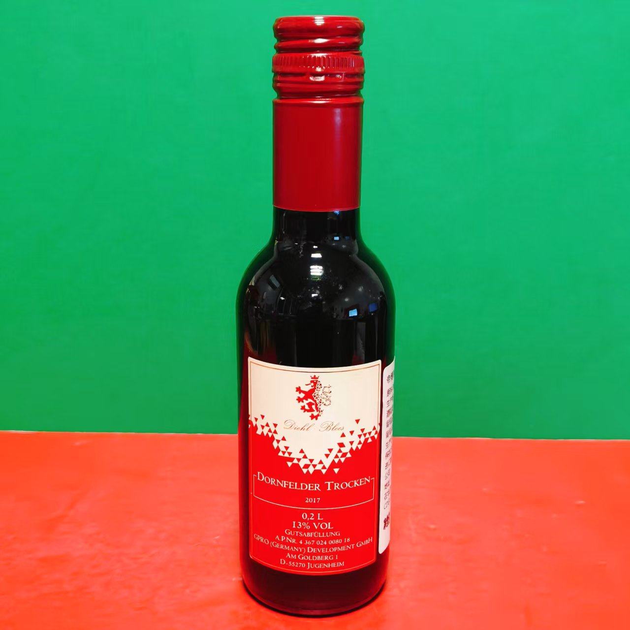 德国进口DIEHL BLEES帝博利13%vol迷你丹菲特干红葡萄酒200ml瓶装