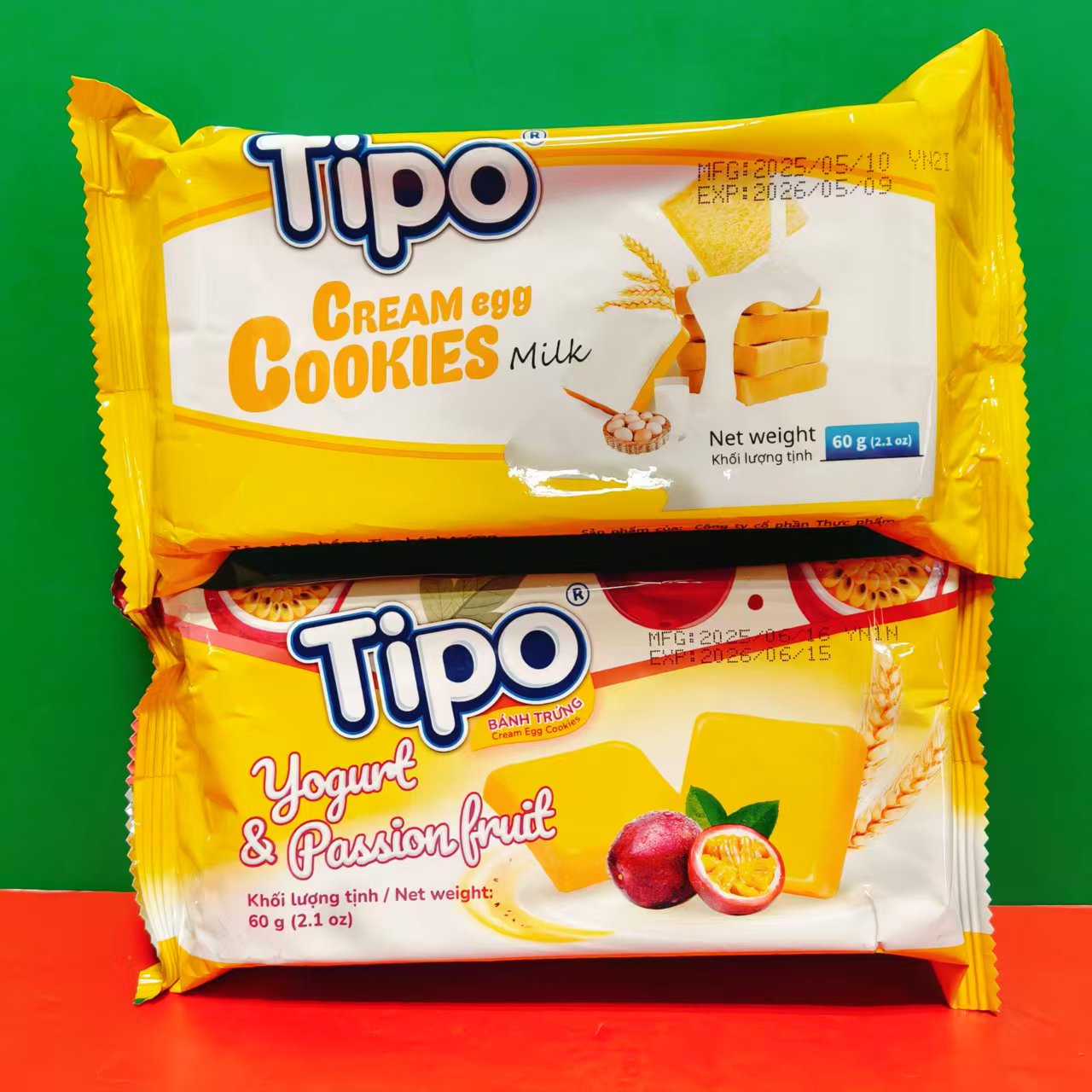 临期特价 越南进口TIPO百香果乳酸菌味牛奶味蛋酥脆面包干60g袋装