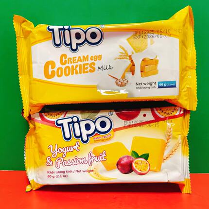 临期特价 越南进口TIPO百香果乳酸菌味牛奶味蛋酥脆面包干60g袋装