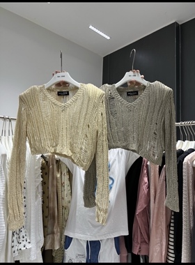 十三行2023秋季新款韩版v领设计感宽松显瘦小个子针织衫长袖上衣