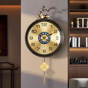 轻奢黄铜挂钟家用客厅装饰壁钟时尚高端大厅表挂墙创意静音石英钟