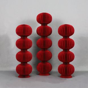 婚庆订婚宴派对蜂窝迎宾婚礼立柱柱球灯笼折叠纸质装饰区摆件红色