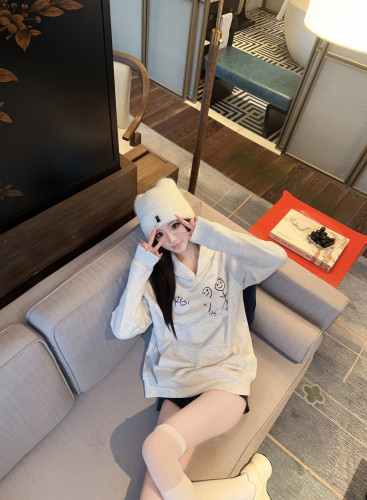 Eva君君酱慵懒风火柴人印花宽松连帽套头卫衣女百搭显瘦松弛上衣