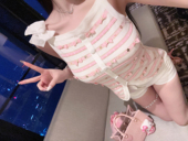 Eva君君酱法式 小香蝴蝶结钉珠条纹针织无袖 背心女气质甜美上衣