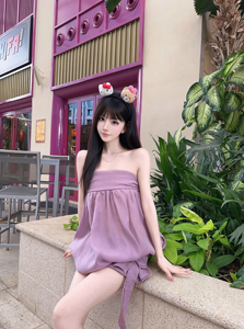 Eva君君酱设计感小众抹胸花苞蝴蝶结褶皱短裙女气质甜美连衣裙韩