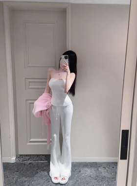 Eva君君酱高级感休闲金口绑带针织拖地长裤女气质微喇显瘦裤子韩