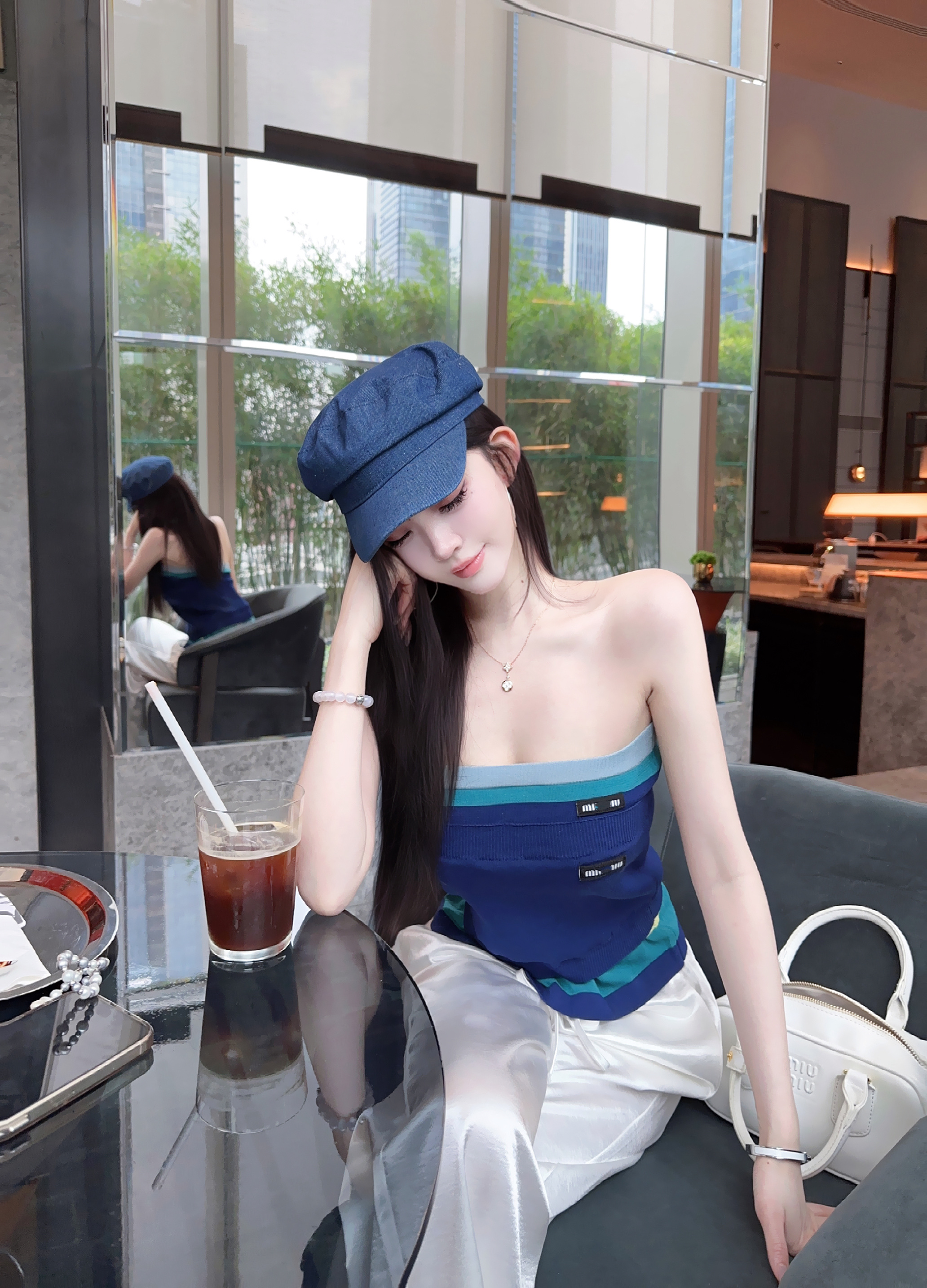 Eva君君酱miu系纯欲性感拼色针织抹胸背心女减龄弹力百搭显瘦上衣