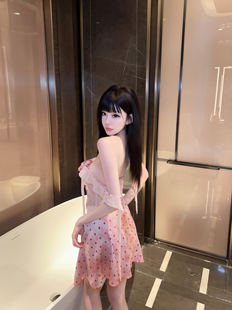 Eva君君酱设计感纯欲性感波点拼接网纱荡领飘带睡裙女冰丝家居服