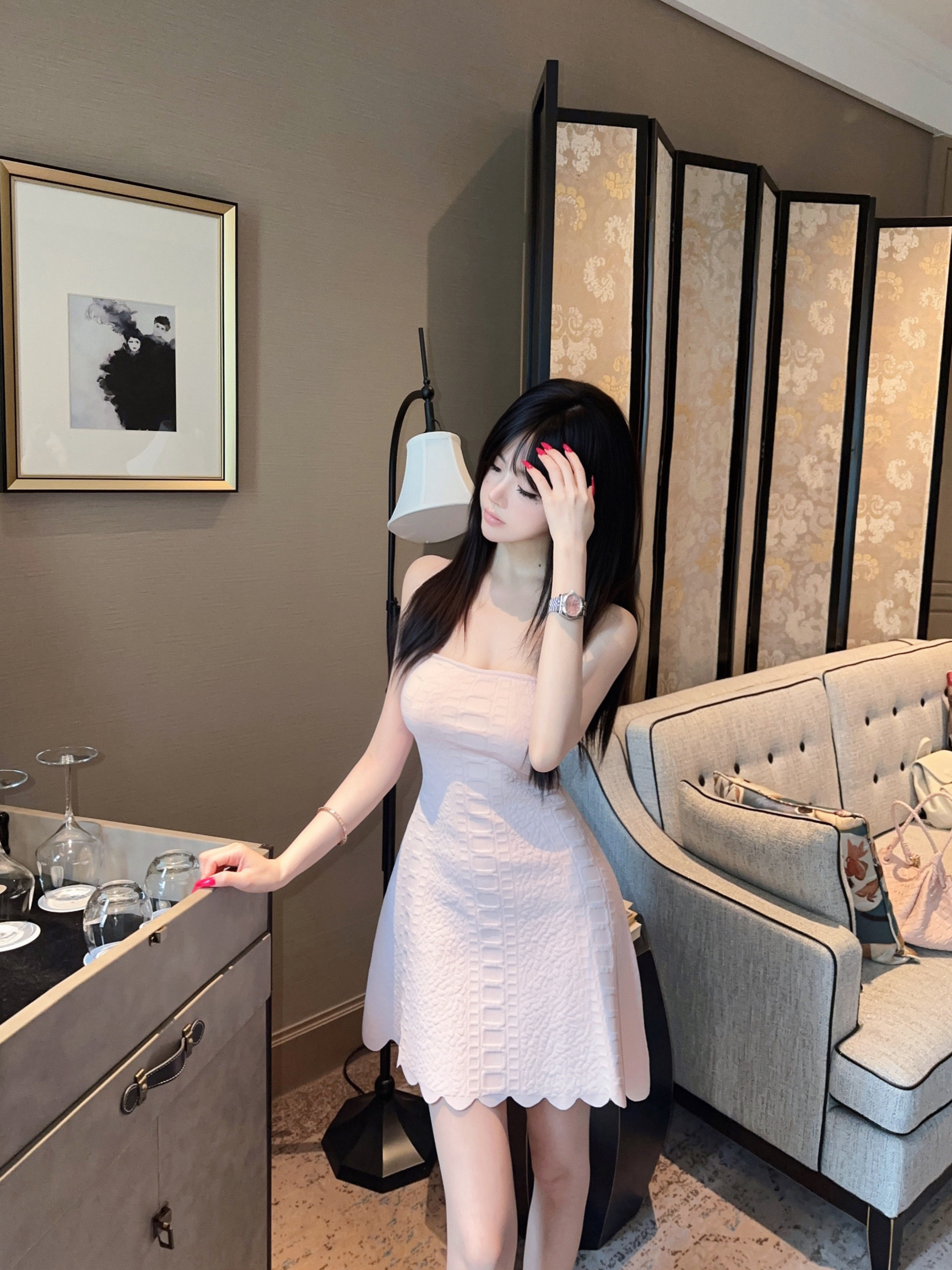 Eva君君酱纯欲性感抹胸收腰连衣裙女针织气质韩系甜美廓形伞裙子