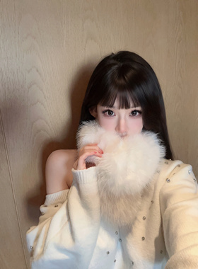 Eva君君酱纯欲张元英同款仿狐狸毛毛围脖女加厚保暖搭扣围巾脖套