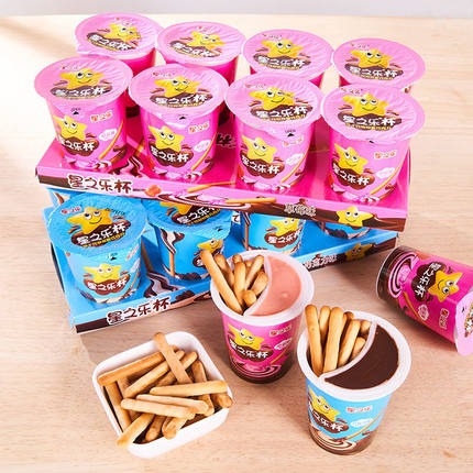 巧克力杯星之乐杯混合涂层夹心手指蘸酱饼干儿童休闲零食整盒小吃