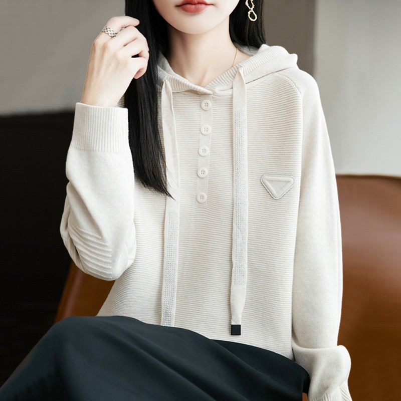 早秋连帽针织打底衫女2025新款春秋内搭上衣洋气大码女装秋冬毛衣