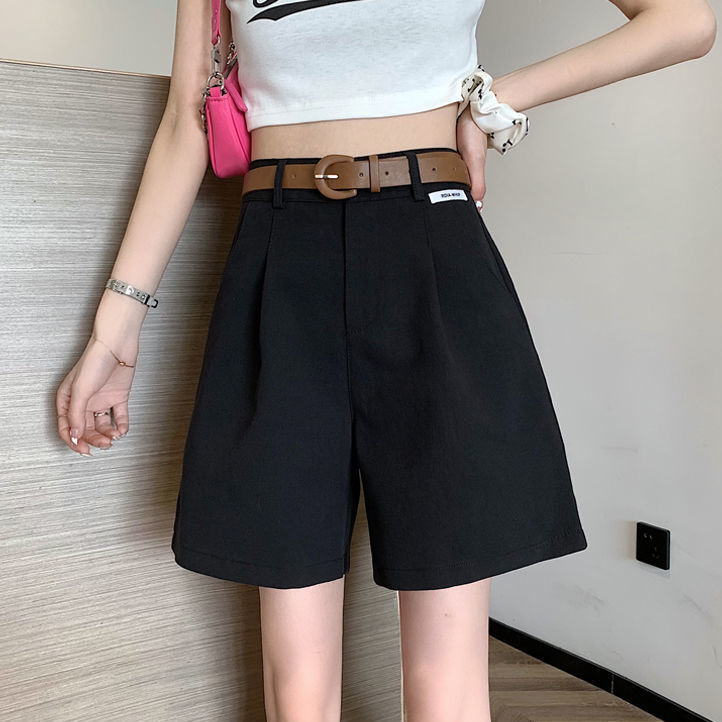 西装短裤女夏高腰直筒2023新款宽松休闲a字四分垂坠感阔腿裤外穿