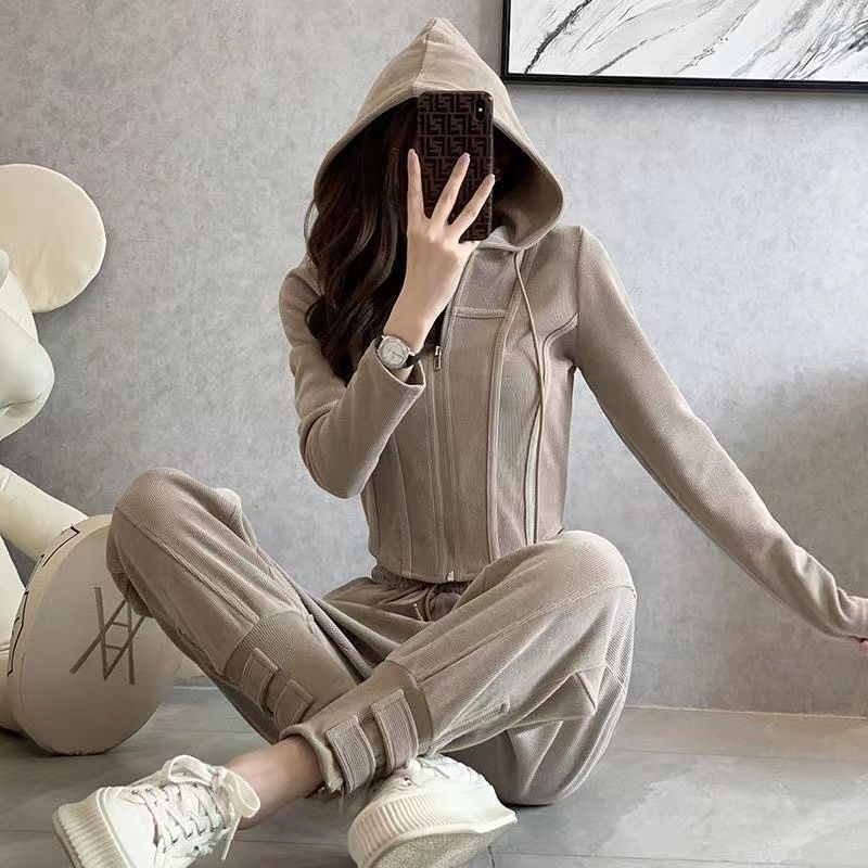 时尚休闲运动服套装女2023秋冬季新款洋气减龄修身显瘦宽松两件套
