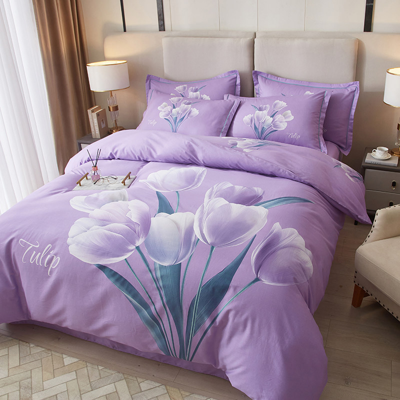 100%纯棉四件套亲肤被套田园花卉全棉床单1.8m床双人春秋床上用吕