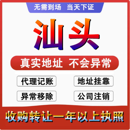 汕头龙湖金平潮阳潮南公司个体户注册代账 变更注销 营业执照减资