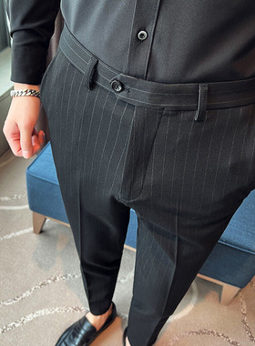 2024新款条纹男士修身西裤休闲裤大码西裤职业商务裤DK9962-P75