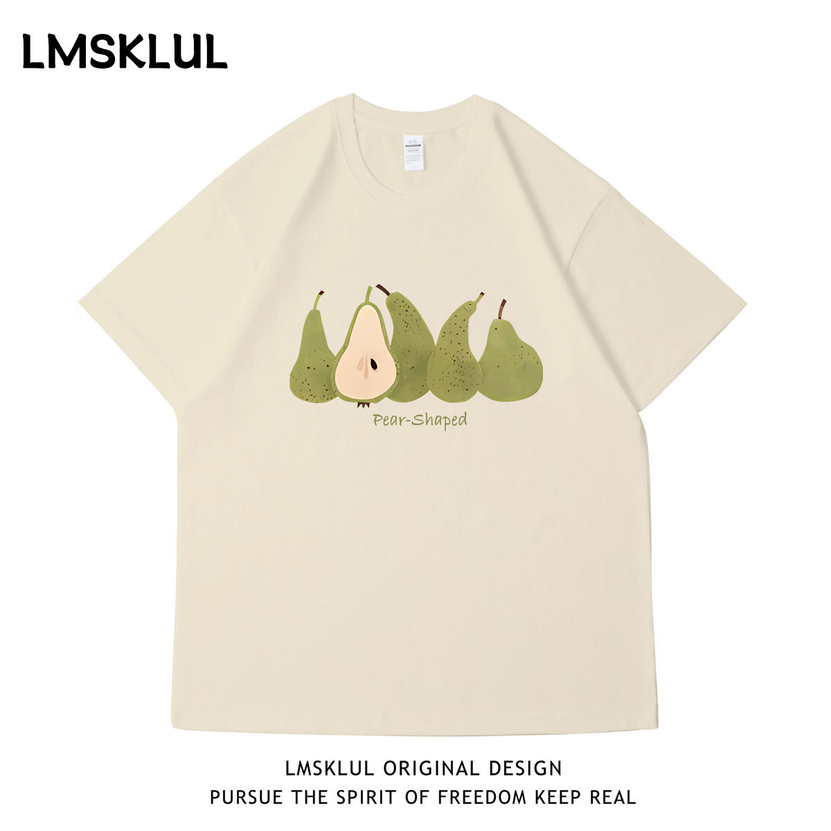 LMSKLUL韩系街头雪梨水果印花短袖夏季宽松百搭休闲情侣同款T