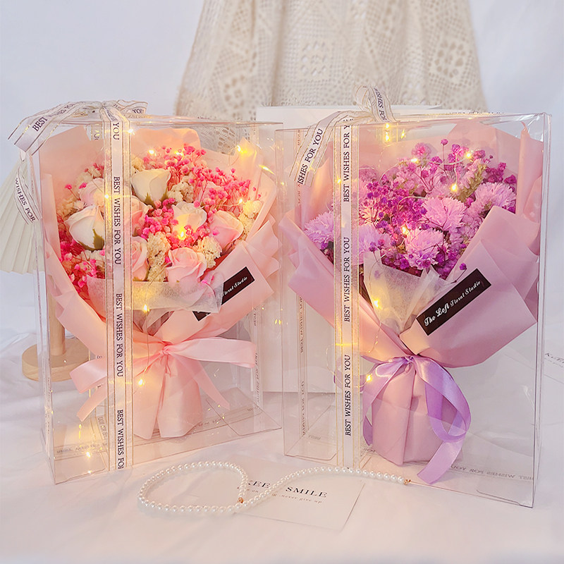 花束生日礼盒玫瑰康乃馨永生香皂花送妈妈女生女友三八女王节礼物