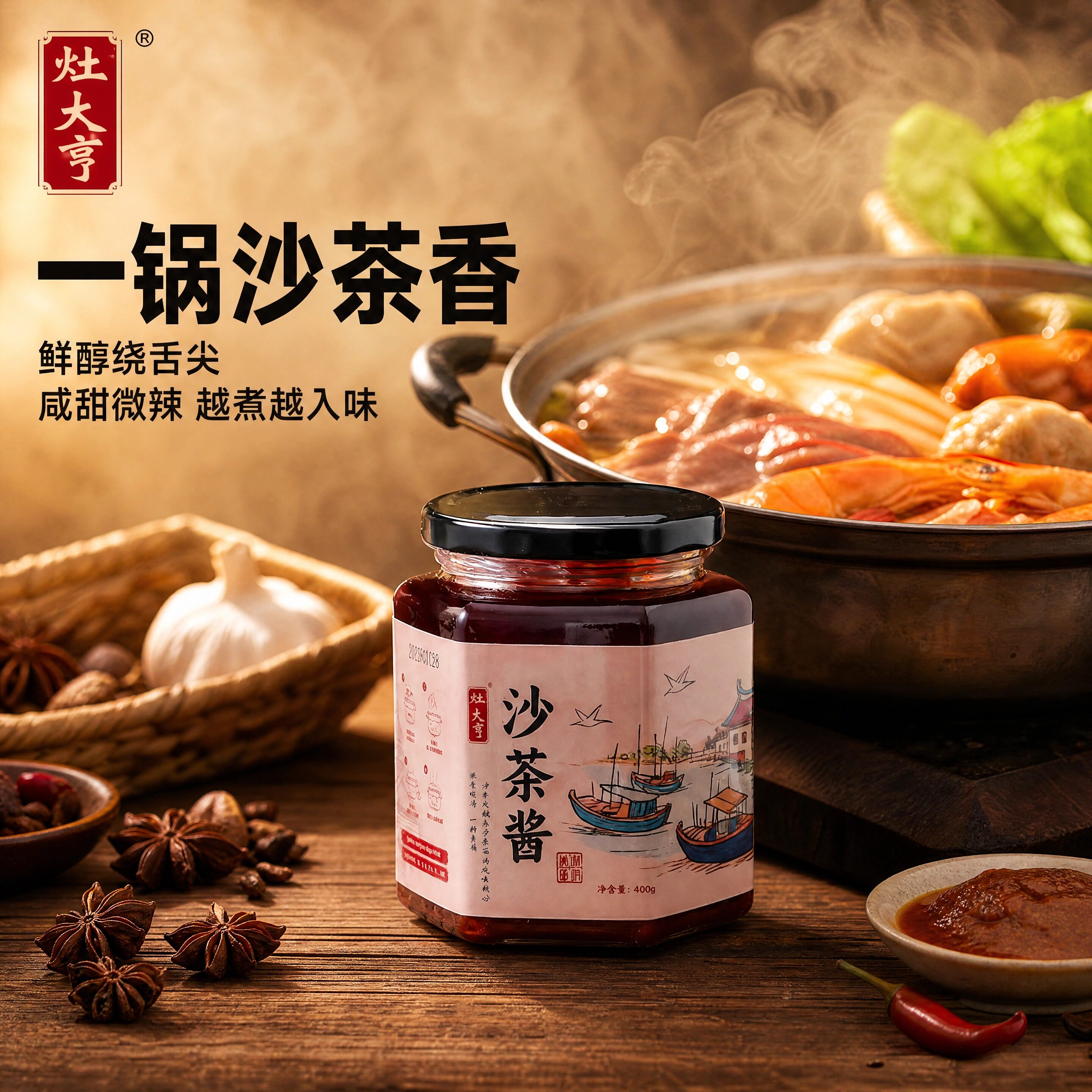 灶大亨正宗沙茶酱牛肉火锅酱调味蘸酱沙爹酱拌面酱厦门沙茶面