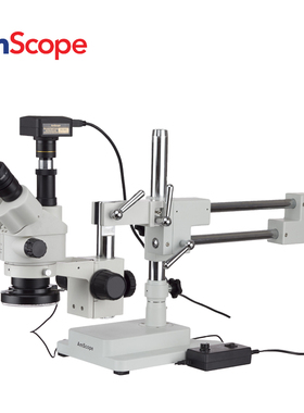 AmScope 3.5X-180X三目变焦体视显微镜LED灯配18MP相机工业显微镜