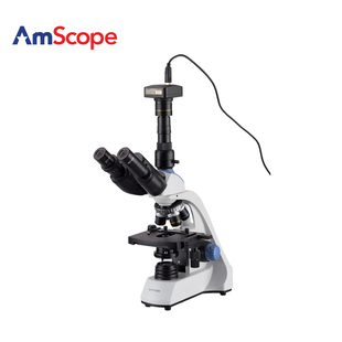 AmScope 1000X LED三目复合生物显微镜500万像素电子目镜 40X