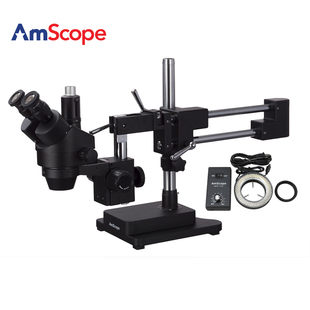 180X三目体式 变焦显微镜带环形灯 3.5X AmScope 检测体视显微镜