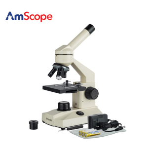 学生单目生物复合显微镜生物显微镜 1000X 40X AmScope