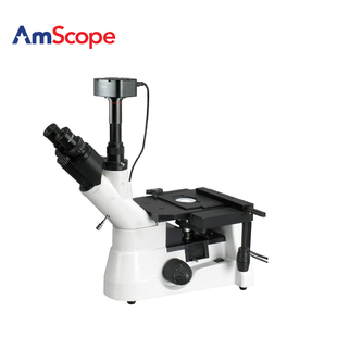 AmScope 1000X三目无限远校正倒置金相显微镜具有偏光 10MP 40X
