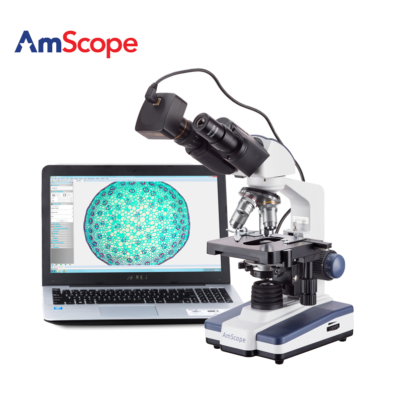 AmScope 40X-2000X双目复合生物显微镜LED3D舞台和500万相机 玩具/童车/益智/积木/模型 科学实验 原图主图