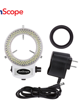 AmScope 亮度可调144 LED环形灯照明器，用于体视显微镜和相机