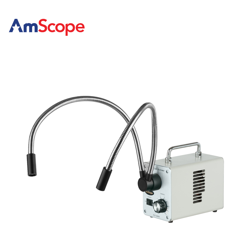 AmScope 50W LED光纤双鹅颈灯显微镜照明器