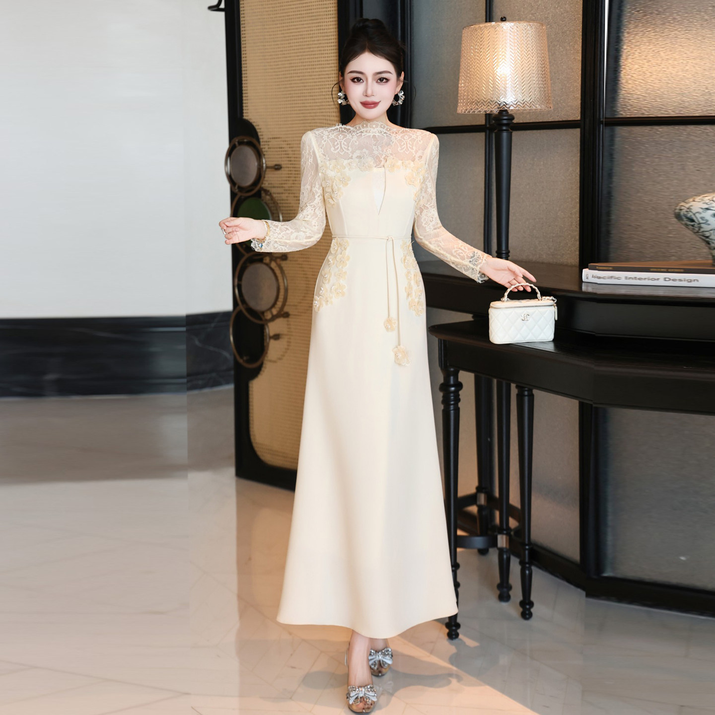 长袖蕾丝鱼尾长裙日常可穿礼服