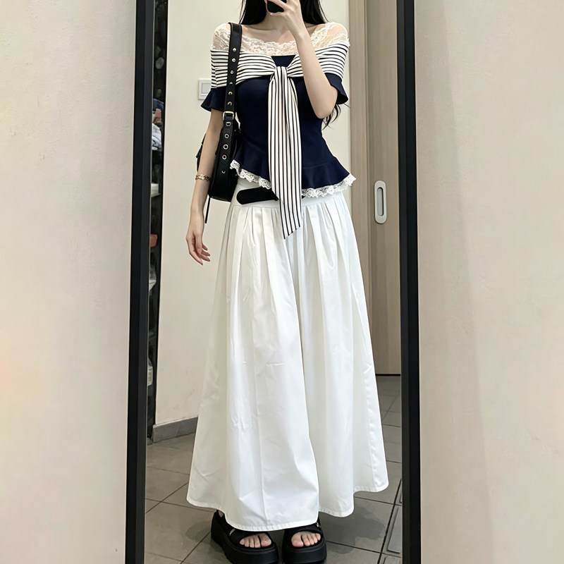 巨好看的夏天套装女韩版收腰蕾丝时尚套装