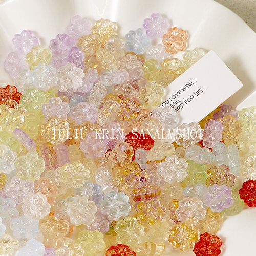 五彩樱花双面回纹珠琉璃饰品