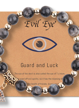 邪恶之眼手链Evil Eye金色隔珠天然石串珠手链绿东陵恶魔之眼手链