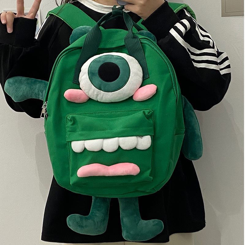 书包搞怪丑萌可爱毛女韩版卡通少女心双肩包小众帆布学生背包百搭