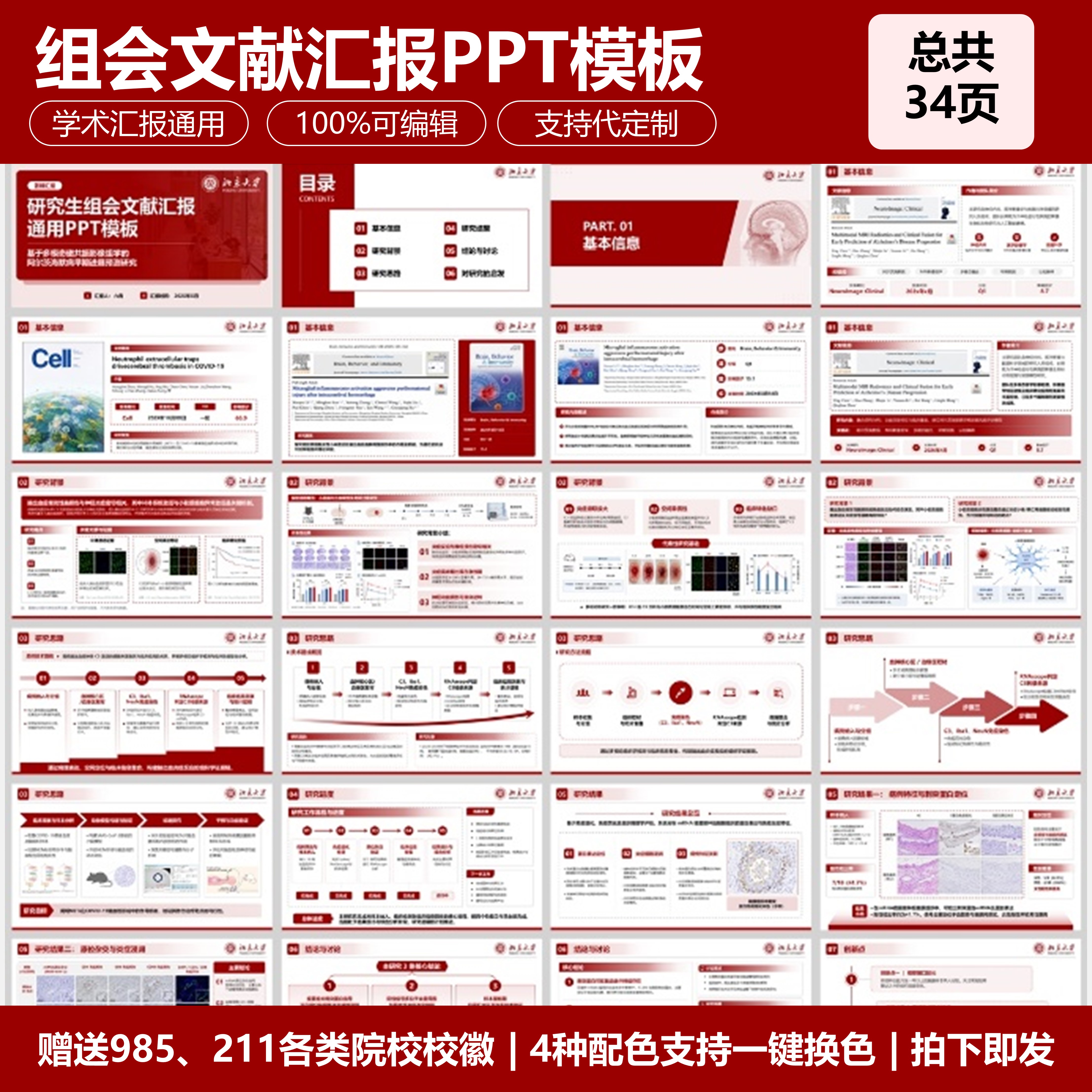 文献汇报ppt研究生组会模板科研学术汇报开题报告论文答辩PPT图片