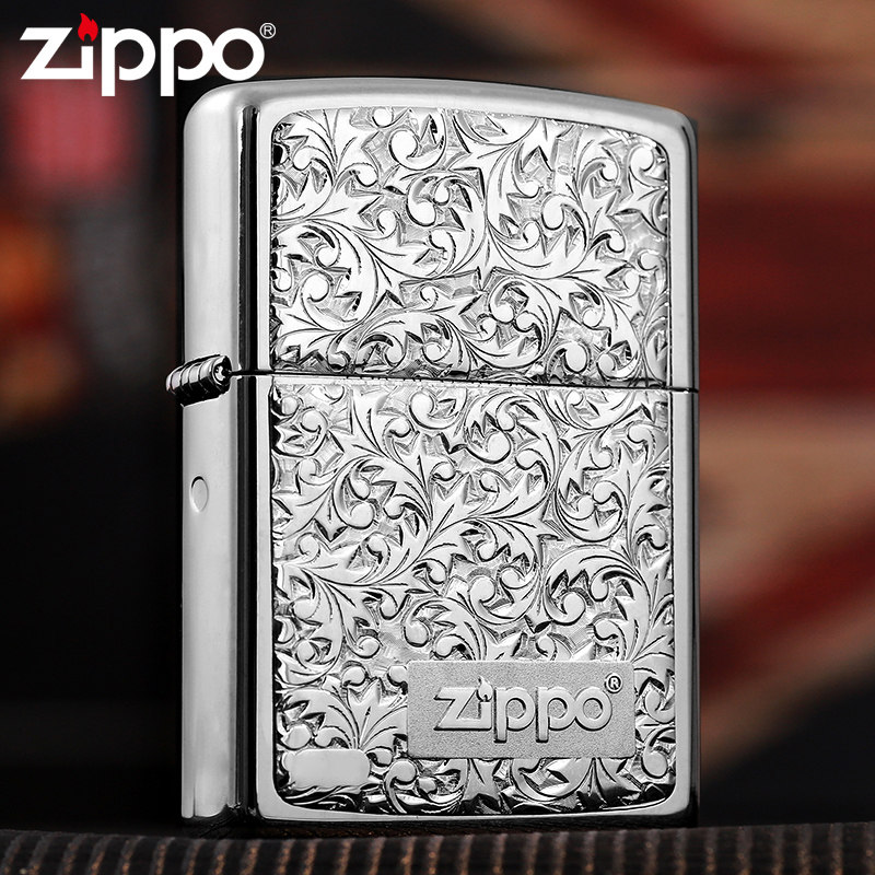 正品zippo打火机贴章纯银富贵唐草KR8原装正版煤油火机刻字礼物男