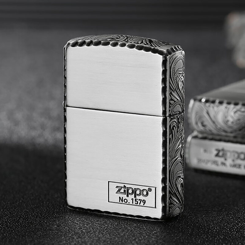 zippo正品煤油打火机防风正版盔甲加厚三面雕刻腰果花纹路送男友