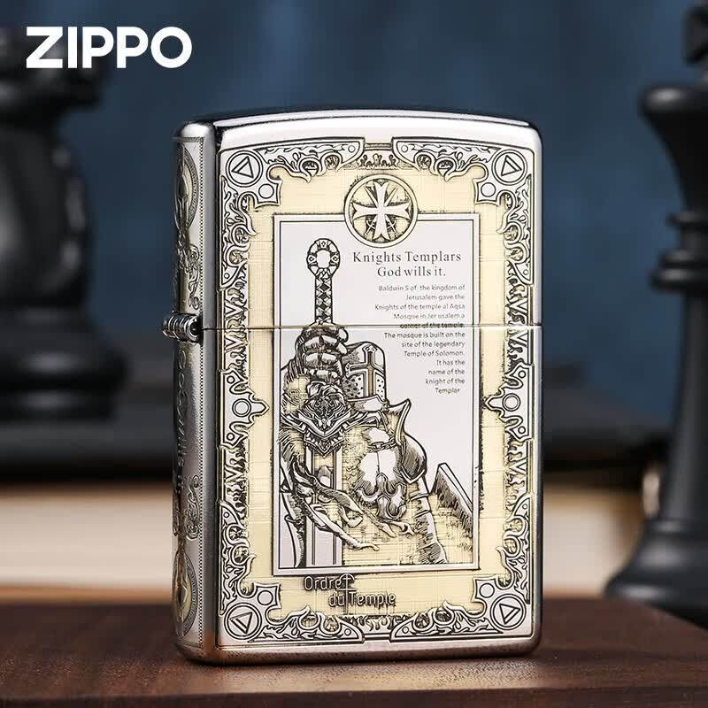 ZIPPO正品打火机骑士七准则十字军双色精雕煤油防风送男士礼物