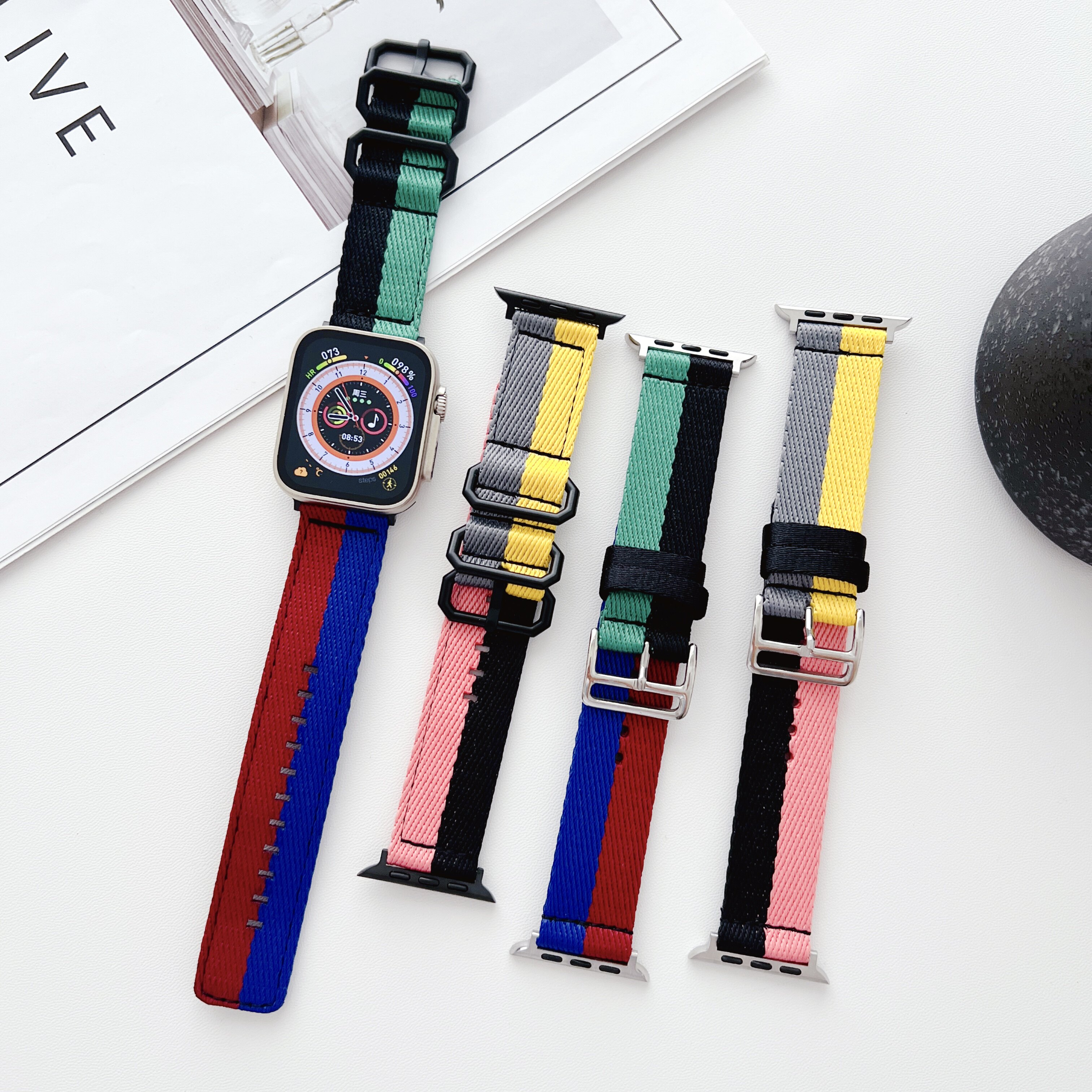 适用oppo watch2 46MM智能手表带尼龙男女oppowatch3pro运动硅胶表带 oppowatch2代46mm表带腕带休闲彩色拼色